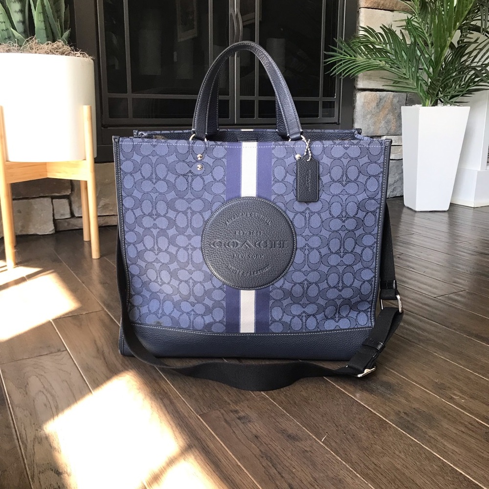 Coach Dempsey Tote Bag 40 In Signature Jacquard With Stripe And Coach Patch